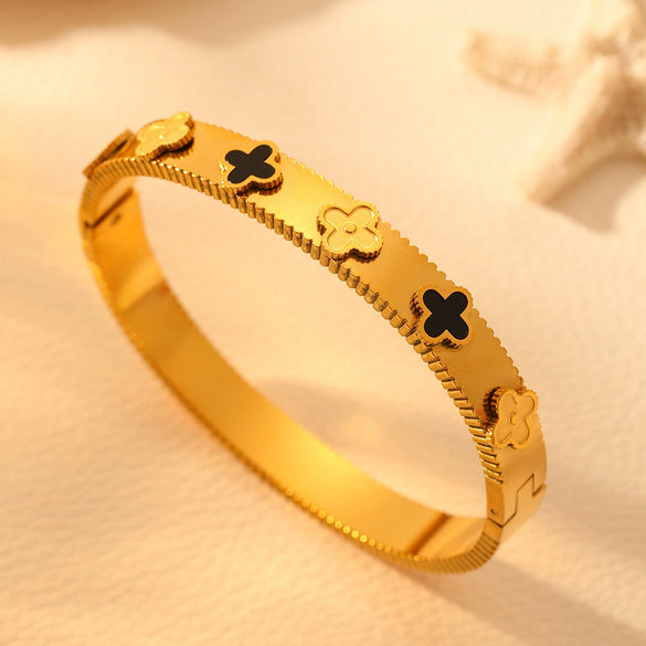 Titanium Steel Fiveleaf And Fourleaf Flower Diamond Bracelet Electroplated Minimalist Style