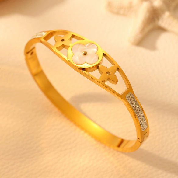 Titanium Steel Fiveleaf And Fourleaf Flower Diamond Bracelet Electroplated Minimalist Style
