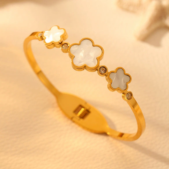 Titanium Steel Fiveleaf And Fourleaf Flower Diamond Bracelet Electroplated Minimalist Style