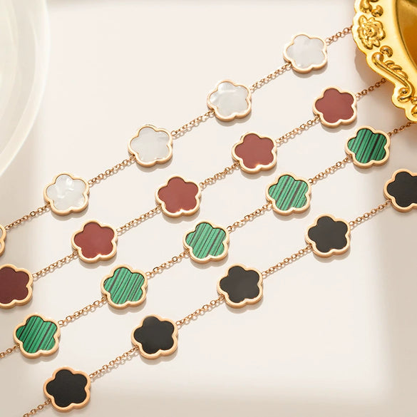 Titanium Steel Fiveleaf Clover Flower Plum Pendant Clavicle Chain For Women With Vacuum Furnace Electroplating