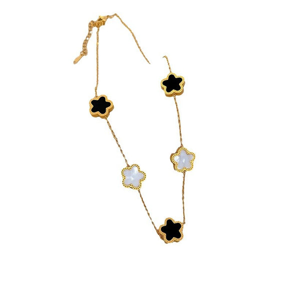Titanium Steel Fiveleaf Flower Doublesided Cartoon Style Electroplated Unisex Necklace