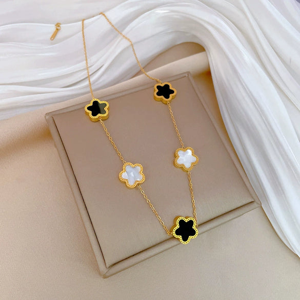 Titanium Steel Fiveleaf Flower Doublesided Cartoon Style Electroplated Unisex Necklace