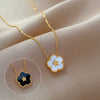 Titanium Steel Fiveleaf Flower Doublesided Minimalist Air Furnace Real Gold Plated Unisex Cartoon Geometric Pendant Necklace