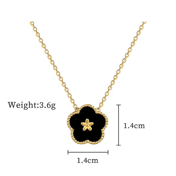 Titanium Steel Fiveleaf Flower Doublesided Minimalist Air Furnace Real Gold Plated Unisex Cartoon Geometric Pendant Necklace