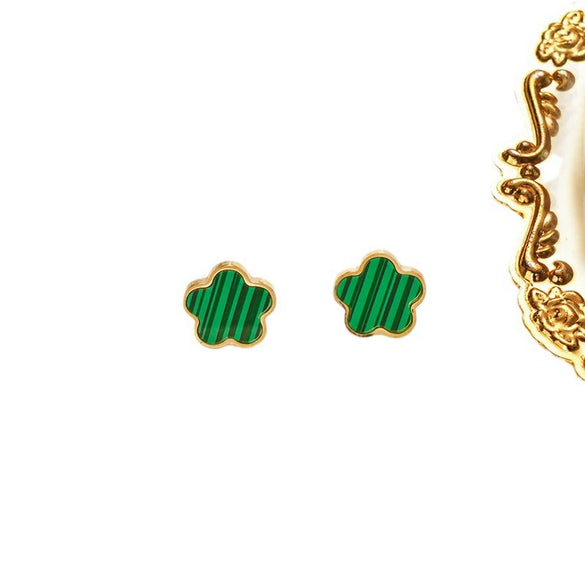 Titanium Steel Fiveleaf Flower Earrings For Women Electroplated