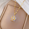 Titanium Steel Fiveleaf Flower Geometric Light Luxury Microinlaid Electroplated Women's Necklace Earrings Set