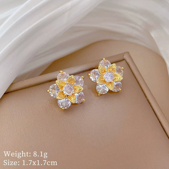 Titanium Steel Fiveleaf Flower Geometric Light Luxury Microinlaid Electroplated Women's Necklace Earrings Set