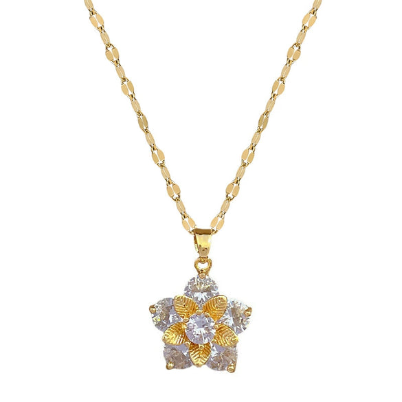 Titanium Steel Fiveleaf Flower Geometric Light Luxury Microinlaid Electroplated Women's Necklace Earrings Set