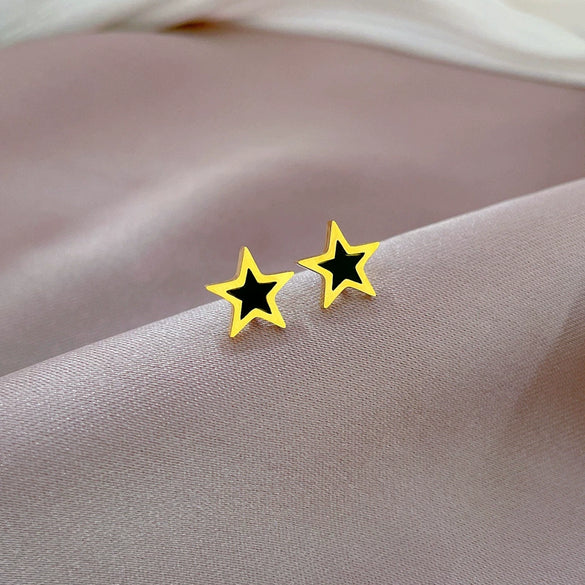 Titanium Steel Fivepointed Star Geometric Style Electroplated Earrings For Men And Women