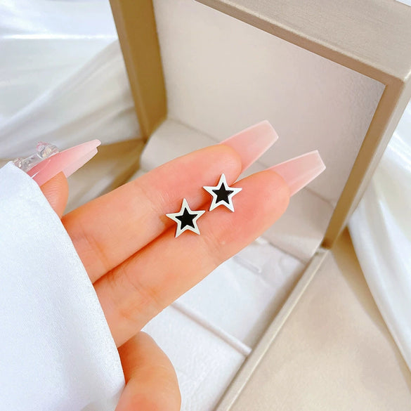Titanium Steel Fivepointed Star Geometric Style Electroplated Earrings For Men And Women