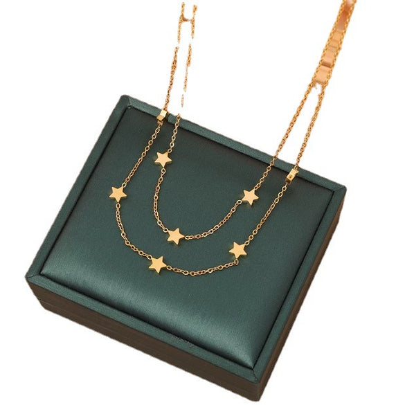 Titanium Steel Fivepointed Star Hip Hop Style Women's Necklace With Electroplating