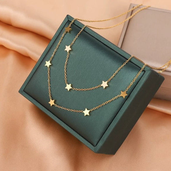 Titanium Steel Fivepointed Star Hip Hop Style Women's Necklace With Electroplating