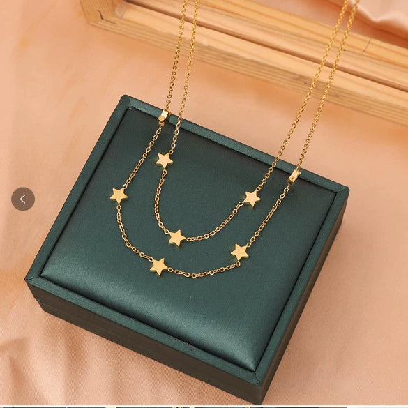 Titanium Steel Fivepointed Star Hip Hop Style Women's Necklace With Electroplating