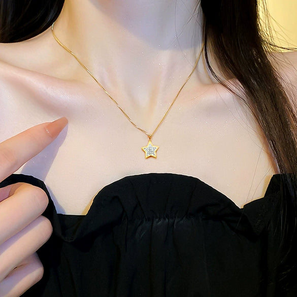 Titanium Steel Fivepointed Star Minimalist Electroplated Necklace Unisex Accessories