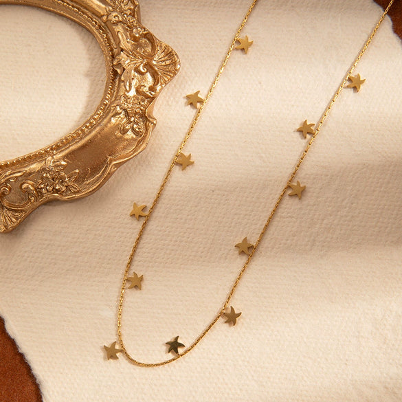 Titanium Steel Fivepointed Star Necklace For Women With Electroplating And Creative Design