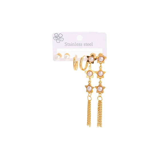 Titanium Steel Fivepointed Star Pearl Tassel Fashion Electroplated Women's Earrings