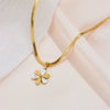 Titanium Steel Flat Snake Chain Daisy Flower Pendant Necklace For Women With Geometric Pattern