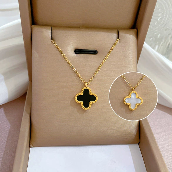 Titanium Steel Flower Doublesided Motherofpearl Furnace Real Gold Cartoon Geometric Electroplating Necklace For Female