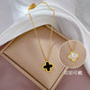Titanium Steel Flower Doublesided Motherofpearl Furnace Real Gold Cartoon Geometric Electroplating Necklace For Female