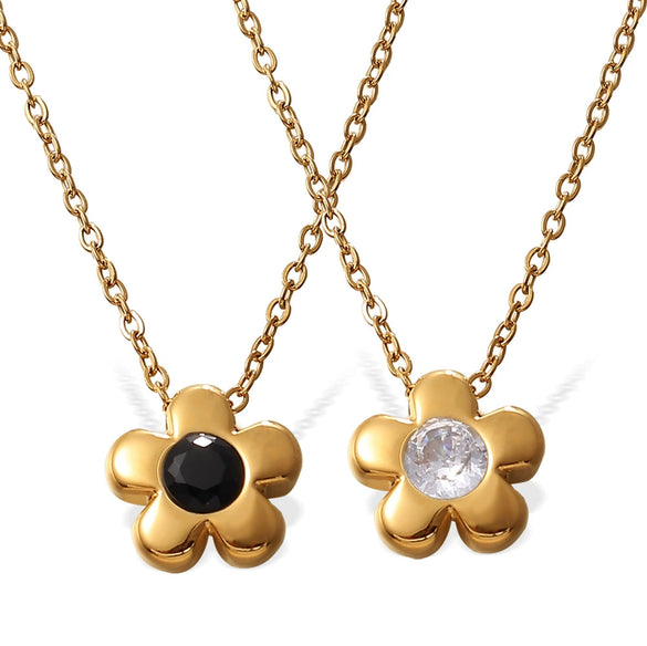 316L Stainless Steel Flower Necklace For Women Electroplated Sweet Retro Exquisite Clavicle Chain