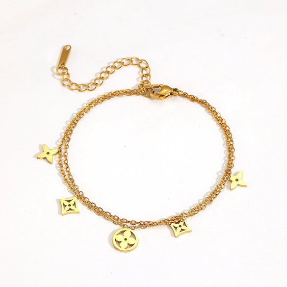 Titanium Steel Flower Pendant Bracelet Electroplated Cartoon Style For Women