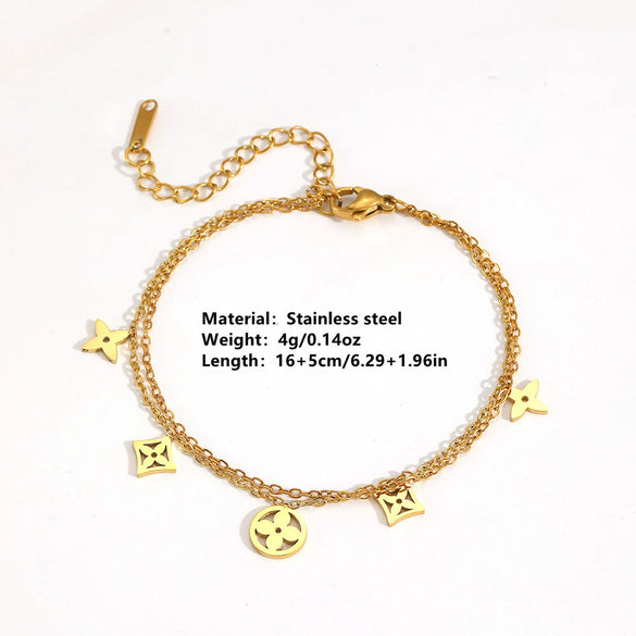 Titanium Steel Flower Pendant Bracelet Electroplated Cartoon Style For Women