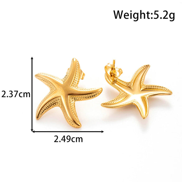 Titanium Steel Flower Star Shape Light Luxury Style Textured Earrings With Electroplating