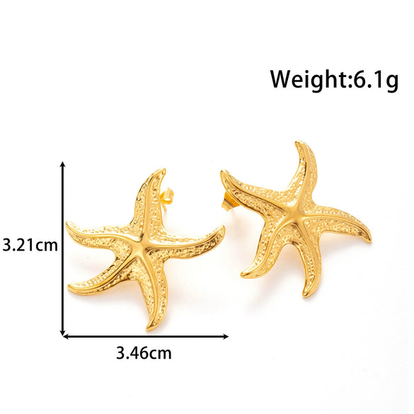 Titanium Steel Flower Star Shape Light Luxury Style Textured Earrings With Electroplating