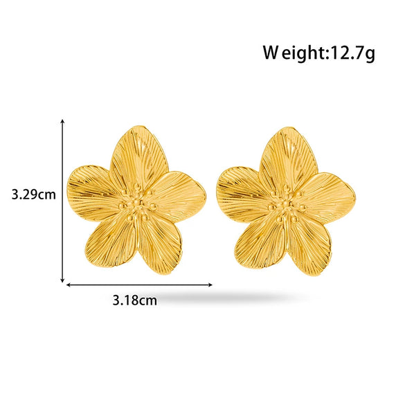 Titanium Steel Flower Star Shape Light Luxury Style Textured Earrings With Electroplating