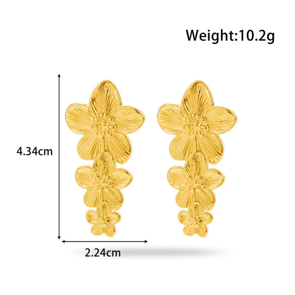 Titanium Steel Flower Star Shape Light Luxury Style Textured Earrings With Electroplating