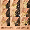Titanium Steel Flower Star Shape Light Luxury Style Textured Earrings With Electroplating