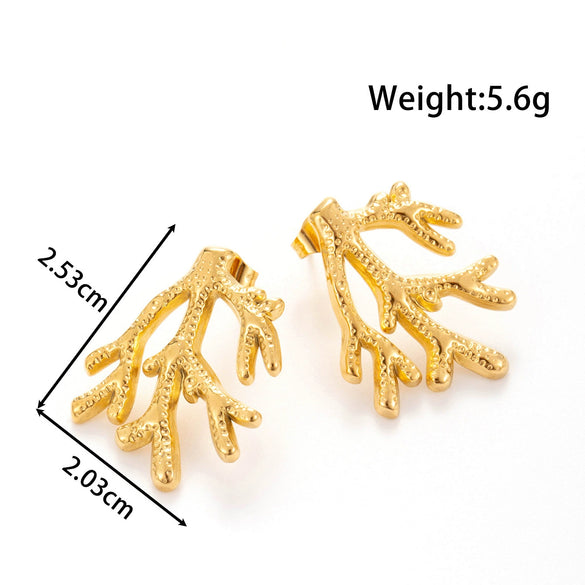 Titanium Steel Flower Star Shape Light Luxury Style Textured Earrings With Electroplating