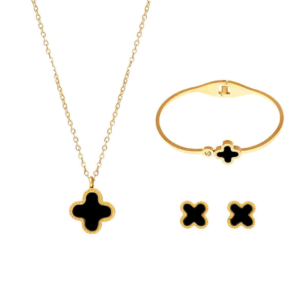 Titanium Steel Four Leaf Clover Jewelry Set For Women Light Luxury Electroplated Necklace Earrings Bracelet