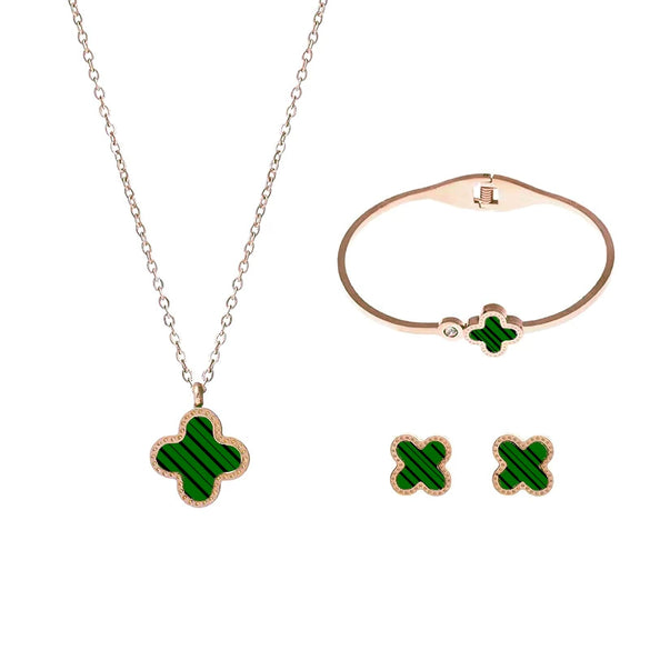 Titanium Steel Four Leaf Clover Jewelry Set For Women Light Luxury Electroplated Necklace Earrings Bracelet
