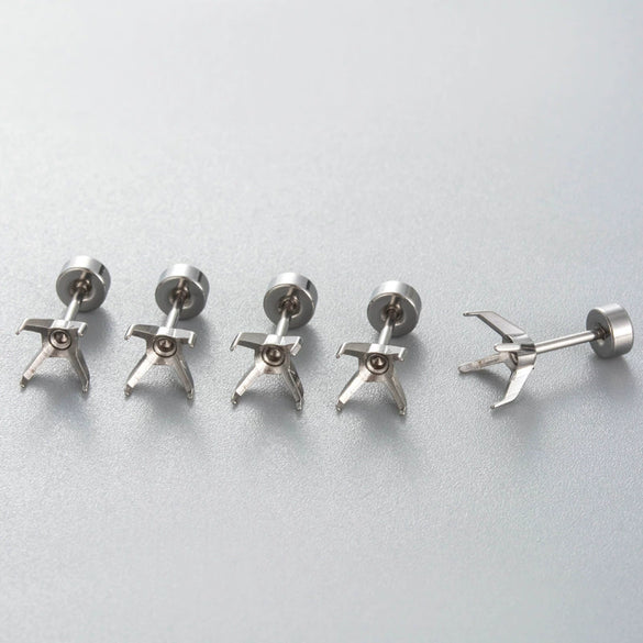 Titanium Steel Fourclaw Ear Bone Nail Empty Holder Diy Screw Rod Geometric Polished Ear Accessory