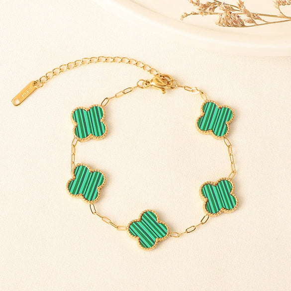 Titanium Steel Fourleaf Clover And Flower Jewelry Set For Women With Electroplating