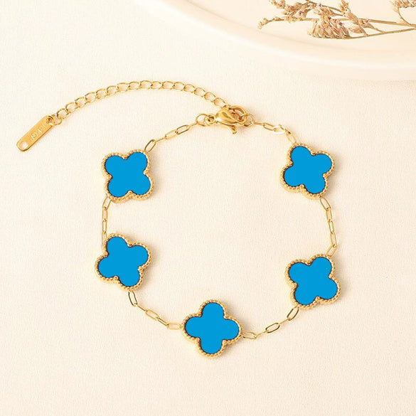 Titanium Steel Fourleaf Clover And Flower Jewelry Set For Women With Electroplating