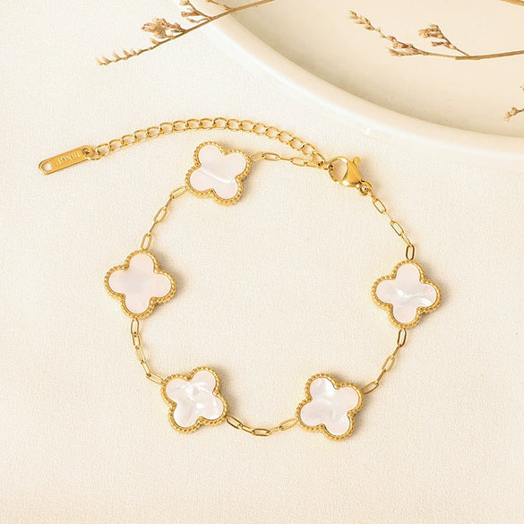 Titanium Steel Fourleaf Clover And Flower Jewelry Set For Women With Electroplating