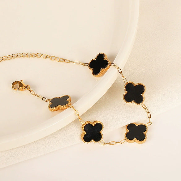 Titanium Steel Fourleaf Clover And Flower Jewelry Set For Women With Electroplating