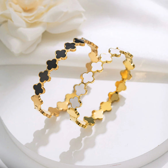 Titanium Steel Fourleaf Clover Dripping Oil Style Women's Bracelet