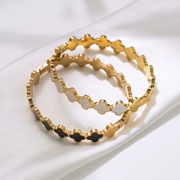 Titanium Steel Fourleaf Clover Dripping Oil Style Women's Bracelet