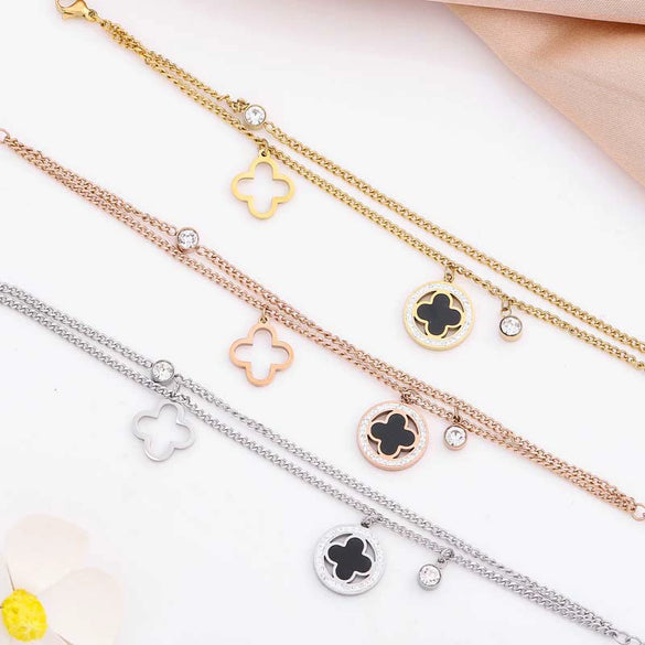 Titanium Steel Fourleaf Clover Electroplated Bracelet Jewelry For Women And Unisex