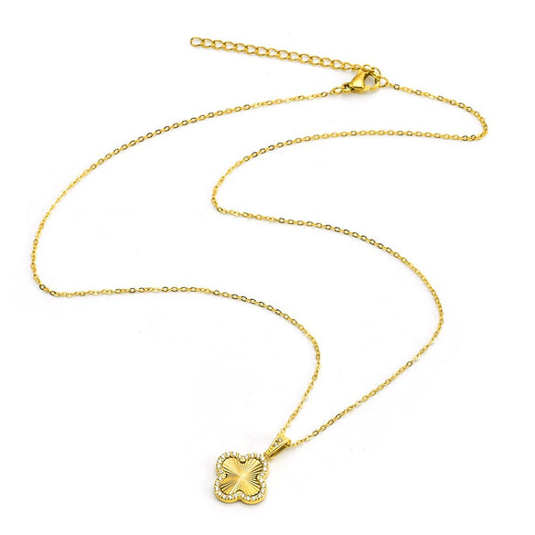Titanium Steel Fourleaf Clover Electroplated Pendant Necklace Plants And Flowers Style