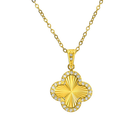 Titanium Steel Fourleaf Clover Electroplated Pendant Necklace Plants And Flowers Style