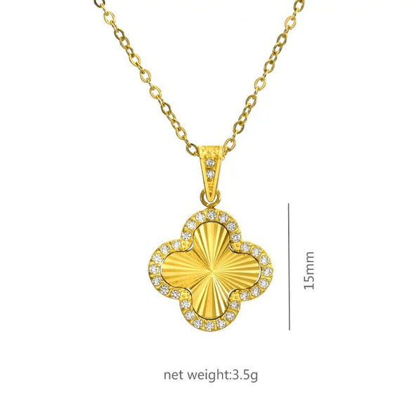 Titanium Steel Fourleaf Clover Electroplated Pendant Necklace Plants And Flowers Style