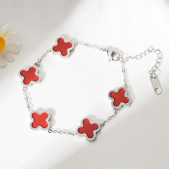 Titanium Steel Fourleaf Clover Jewelry Set For Women Electroplated