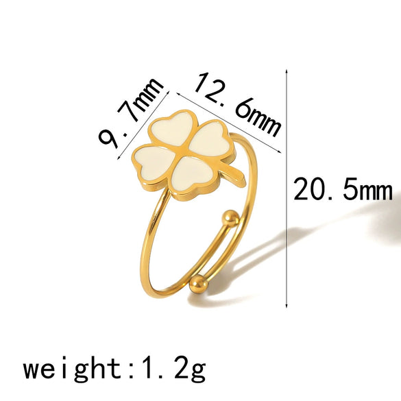 Titanium Steel Fourleaf Clover Opening Adjustable Ring For Women With Heart Star Geometric Animal Zodiac Patterns Electroplated