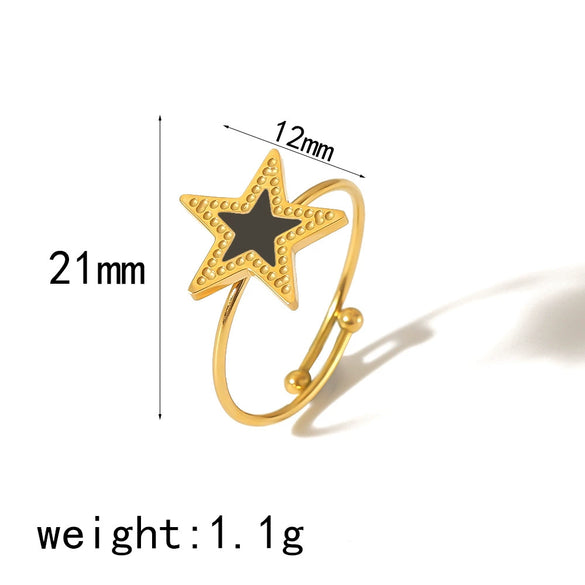 Titanium Steel Fourleaf Clover Opening Adjustable Ring For Women With Heart Star Geometric Animal Zodiac Patterns Electroplated