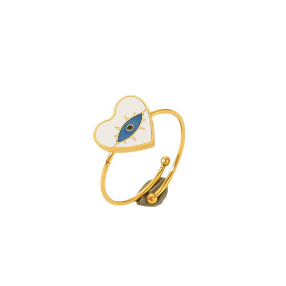 Titanium Steel Fourleaf Clover Opening Adjustable Ring For Women With Heart Star Geometric Animal Zodiac Patterns Electroplated