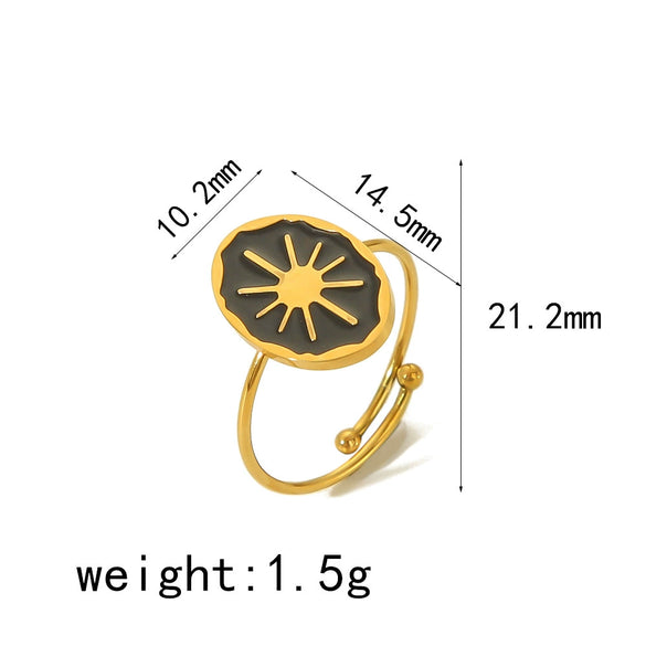 Titanium Steel Fourleaf Clover Opening Adjustable Ring For Women With Heart Star Geometric Animal Zodiac Patterns Electroplated